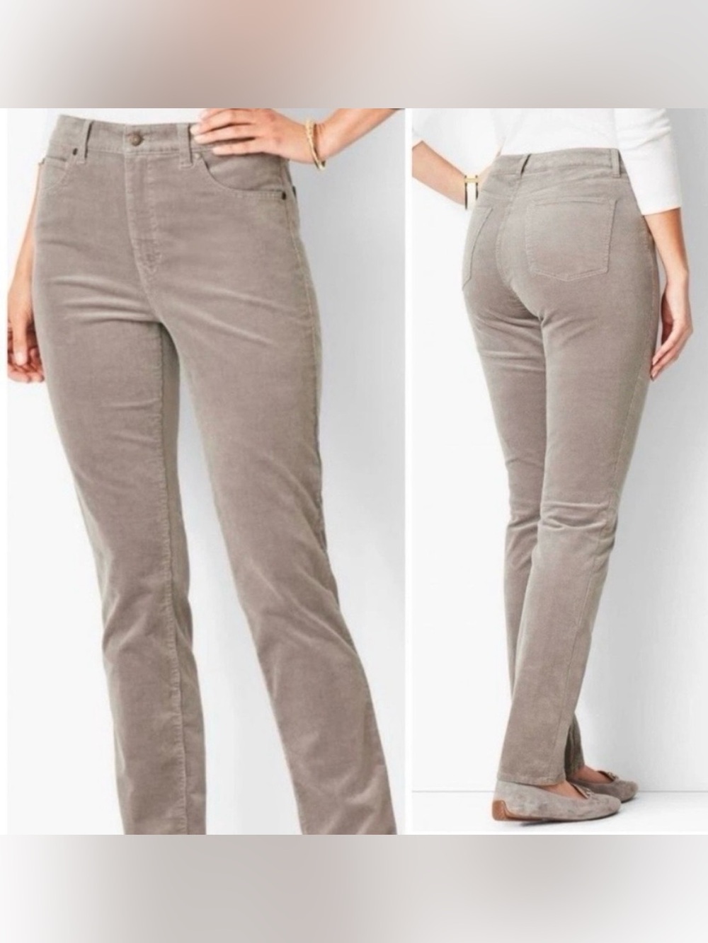 Talbots High-Waist Straight-Leg Corduroy Pants in Taupe 211